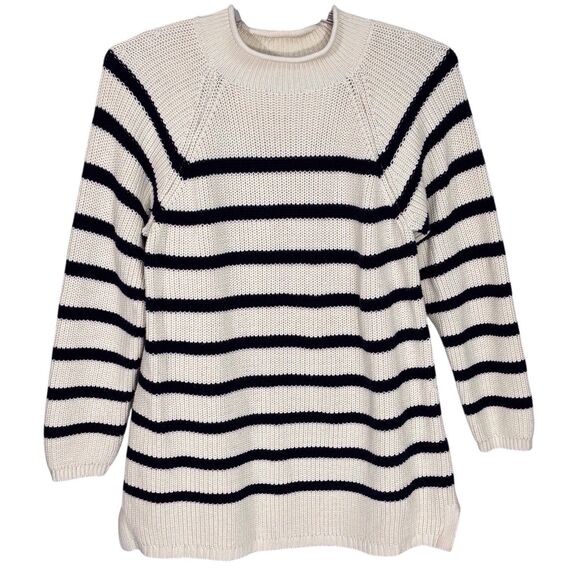 Talbots Cotton Shaker Stitch Roll Neck Sweater Navy Blue Stripe Womens 2X Petite - Picture 1 of 7